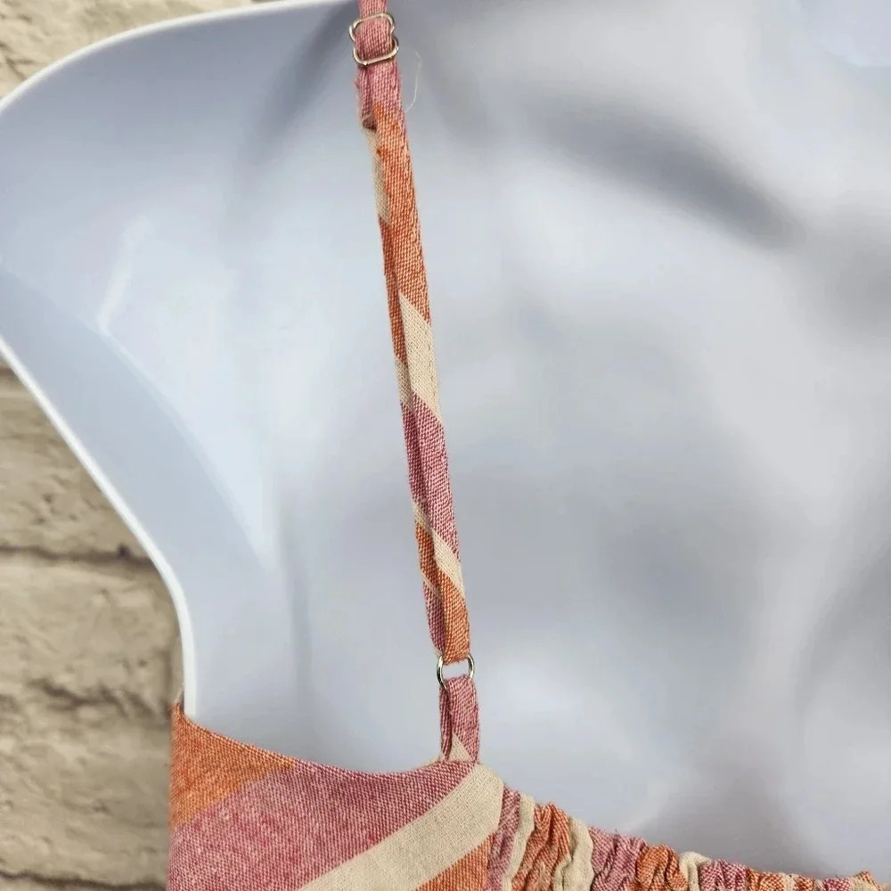 HYFVE Pink Stripe sweetheart neck spaghetti strap linen blend dress Size large - Picture 5 of 15